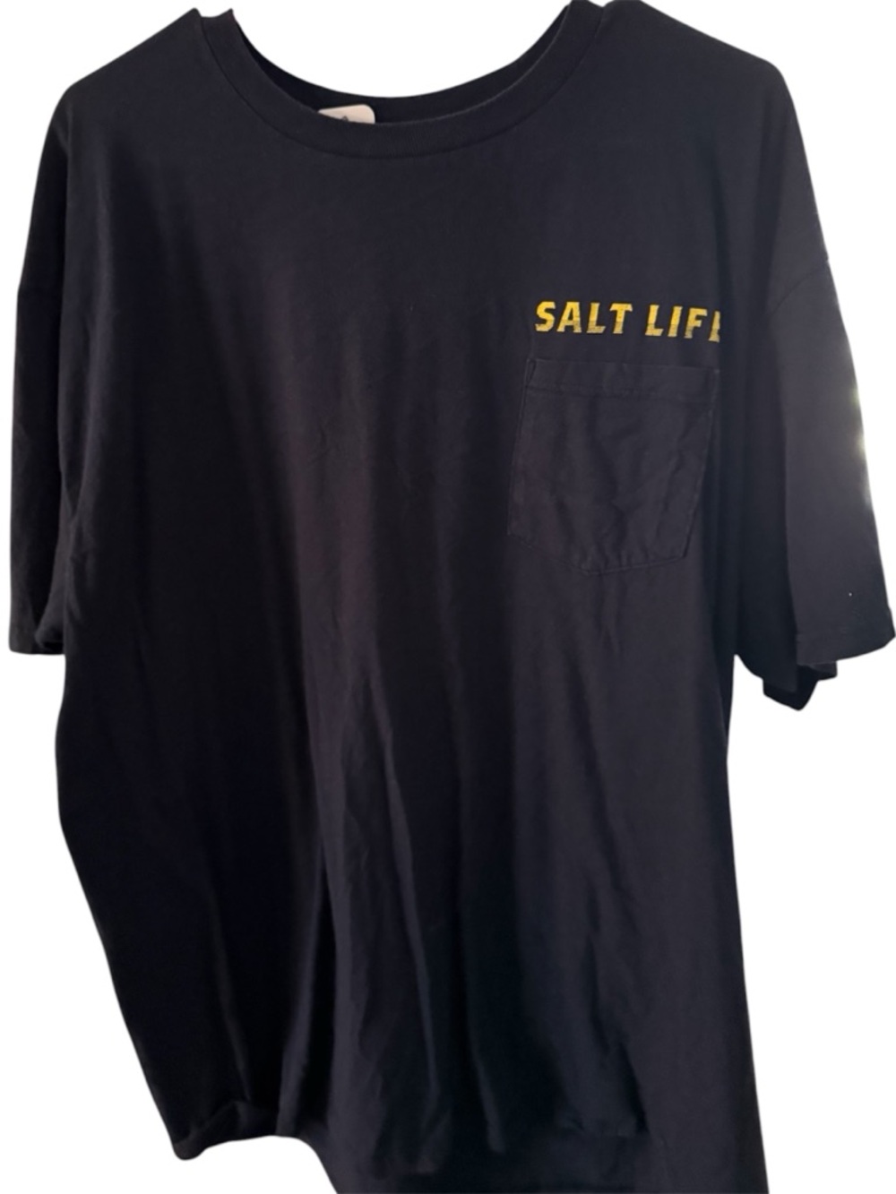 Salt Life Blue Short Sleeve Pocket Tee with Yellow Logo Aquaholic 2003